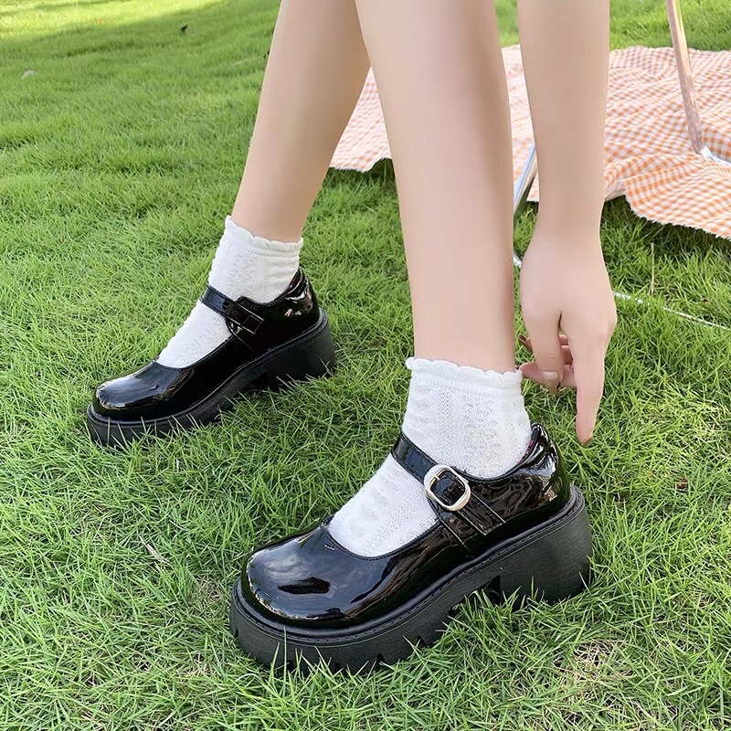 Giày nữ độn đế quai cài đế 5cm Cao Cấp - giày búp bê nữ da mềm