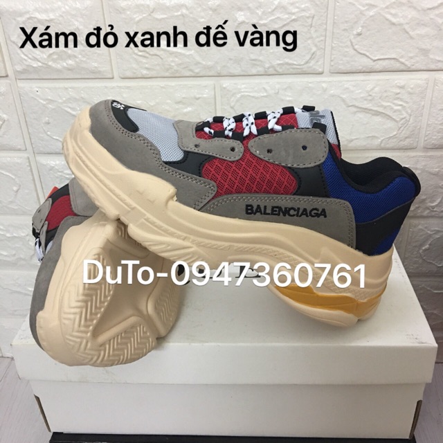 [SALE SỐC-TẶNG HỘP] Giày thể thao triple s xám đỏ xanh đế vàng fullzize NAM NỮ