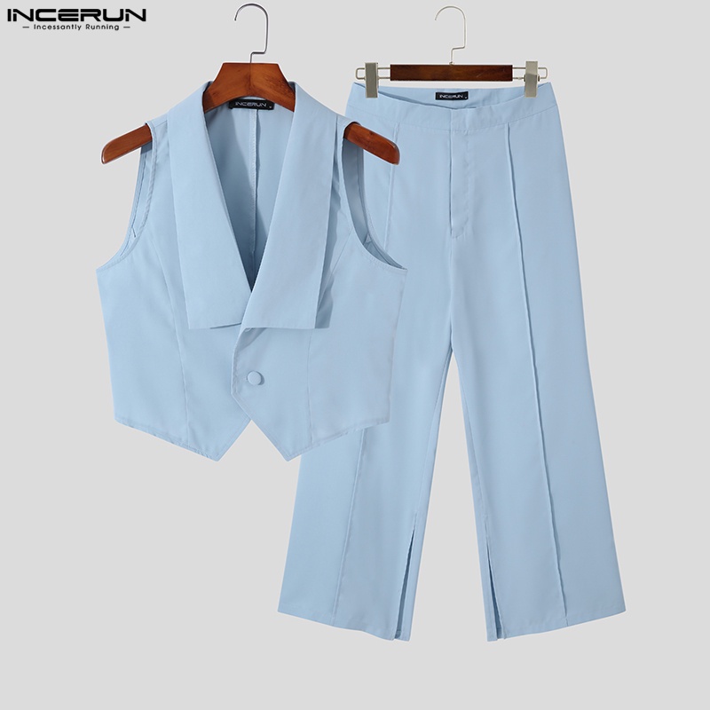 Set áo không tay + quần dài Incerun ống rộng thời trang cá tính cho nam 3 màu độc đáo tùy chọn