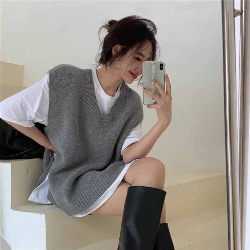 Set áo phông + áo len gile bigsize ulzzang order