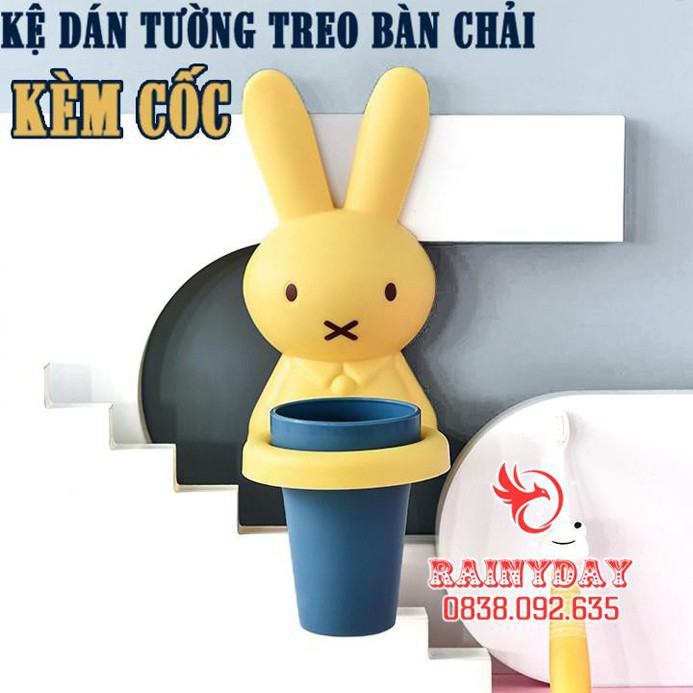 Bộ kệ giá treo để cốc ly nhựa đựng bàn chải kem đánh răng dán tường xinh đẹp dễ thương hình thú