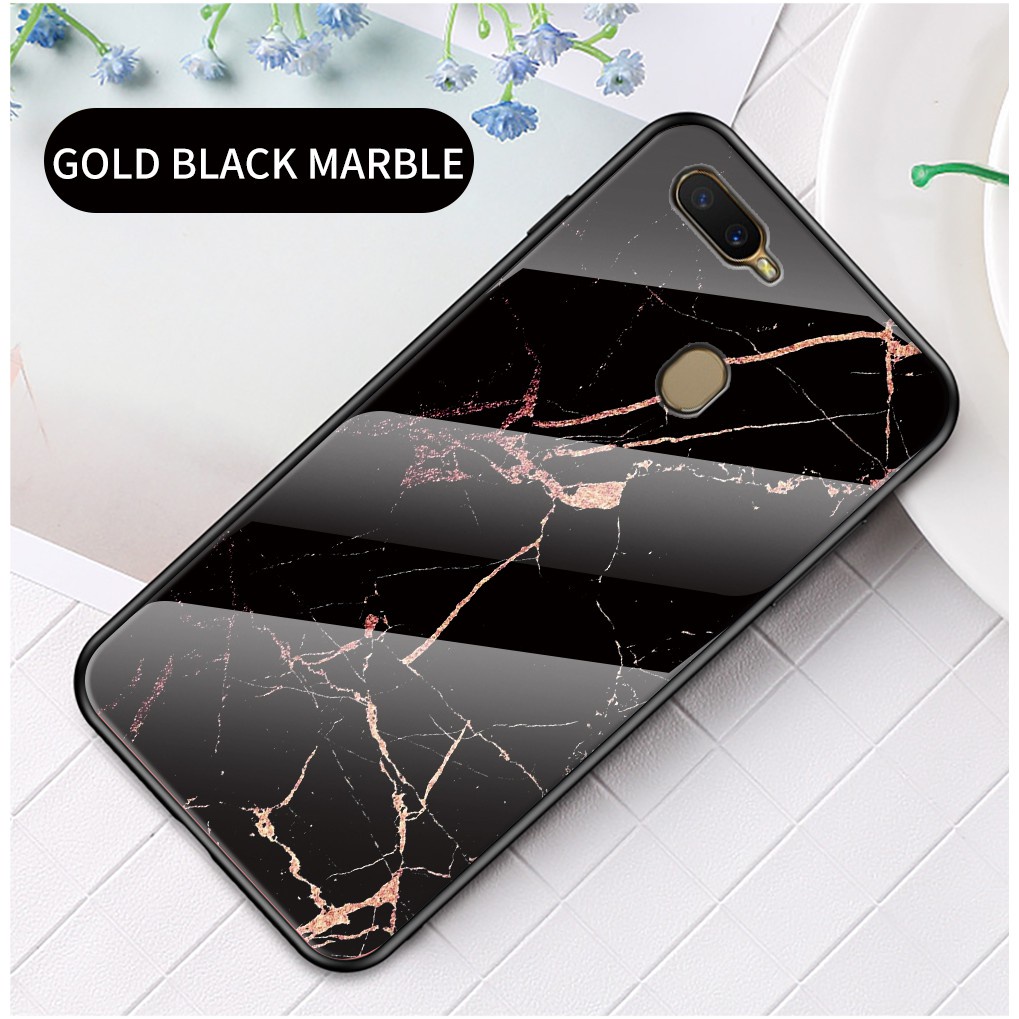Ốp Điện Thoại Mặt Kính Viền Silicon Cho OPPO A12 A12E A7 A5S A5 A3S A15 A15S A52 A92 A83 A9 2020 A5 2020 A16 A16K A16E