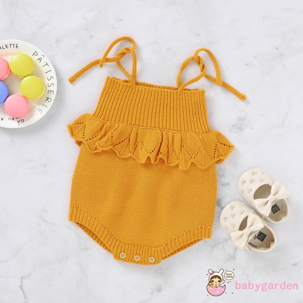 Jumpsuit dệt kim không tay phối nút màu trơn thời trang cho bé gái