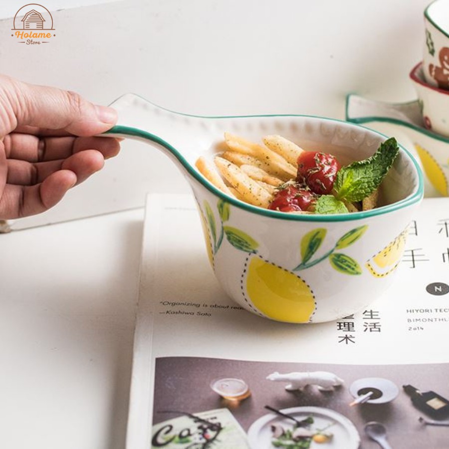 Bát ăn dặm hình cá , thố sứ có tay cầm bằng sứ Holame