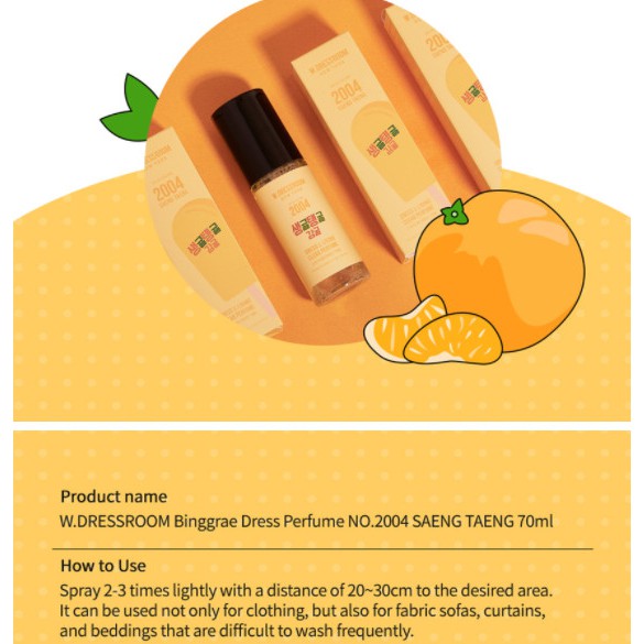 Nước hoa xịt vải Wdressroom No 2004 SAENG TAENG 70ml hương cam quýt (Shop Bunny Beans) | Thế Giới Skin Care