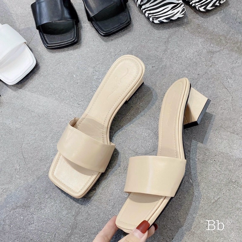 Guốc nữ trơn mẫu basic gót vuông 3cm L167