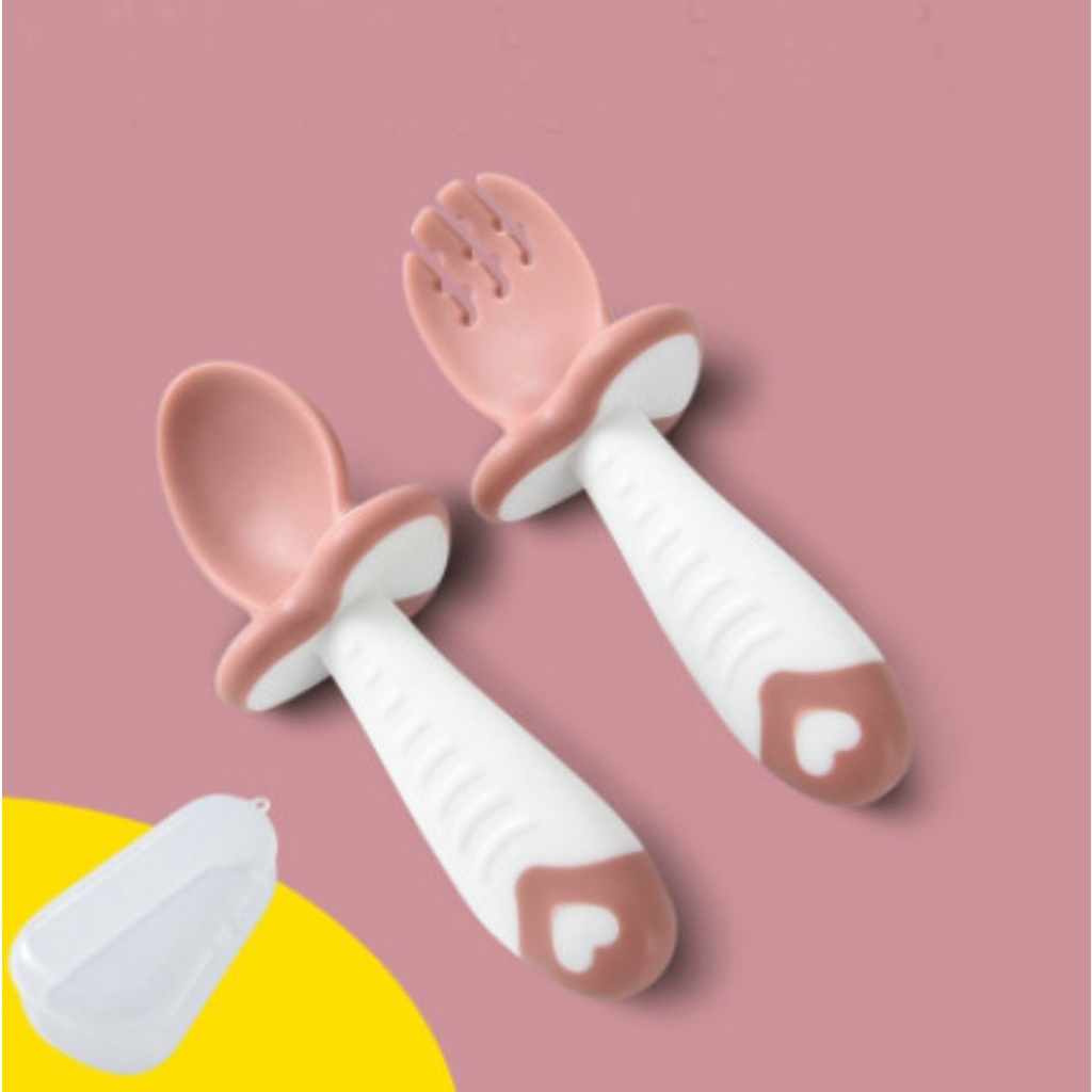 Bộ Thìa Dĩa Ăn Dặm Có Chặn Chống Hóc Cho Bé Tiện Lợi