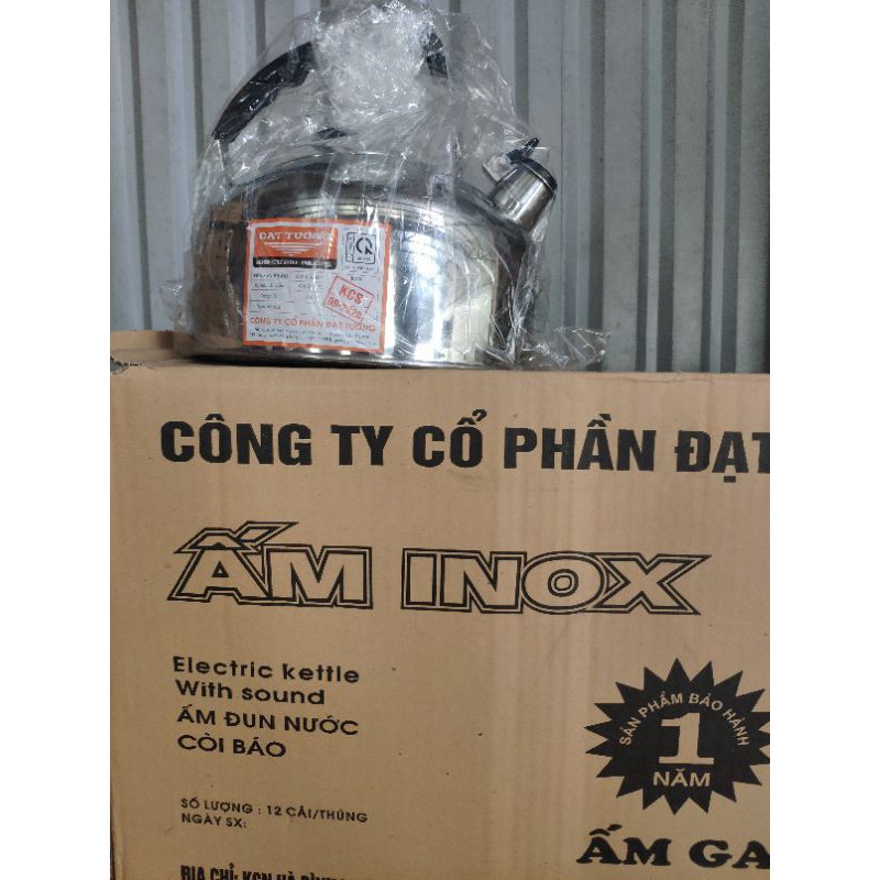 Ấm đun ga -Bếp Từ Đạt Tường trắng inox có còi báo nước sôi