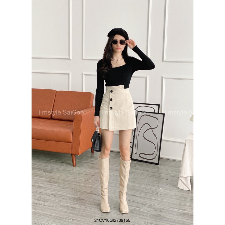 Chân váy nhung chữ A lệch cạp 3 nút kiểu dáng ulzzang thời trang nữ Fmstyle Saigon 21CV10QI2709 | BigBuy360 - bigbuy360.vn