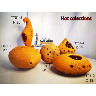 Decor gốm đất nung bộ 5 món size 15X20cm - Màu gốm đỏ , gốm sứ sân vườn Bình Dương