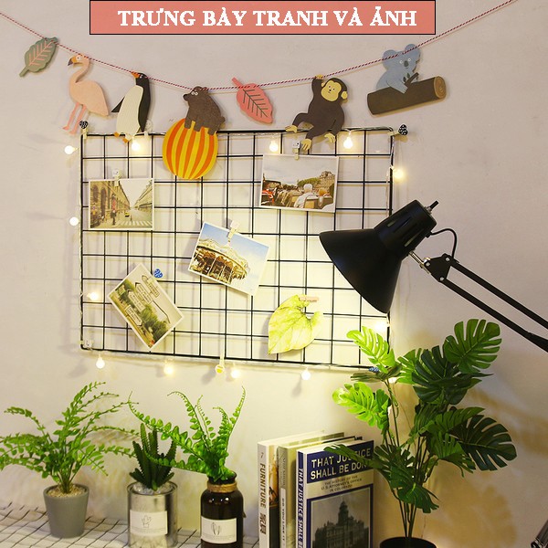 Tấm lưới thép treo tranh ảnh trang trí sinh nhật, decor phòng khách - Tặng kèm 2 đính 4 chân