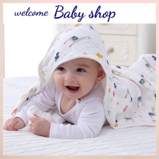 Choàng Ủ, Khăn Tắm, Chăn Ủ Xô Có Mũ 4 lớp Thoáng Mát Cho Bé [ hayebaby]
