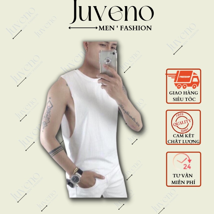 Áo Tanktop, Ba lỗ tập gym Juveno, Áo mặc lót trong màu trắng chất đẹp, co giãn 4 chiều
