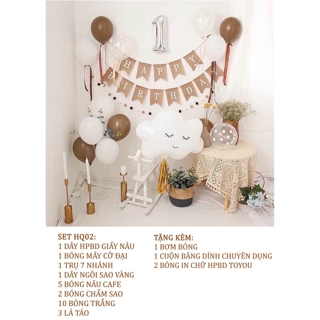 Combo set bong bóng happy birthday trang trí sinh nhật Hàn Quốc cho bé trai, gái và người lớn cực xinh, đầy đủ phụ kiện