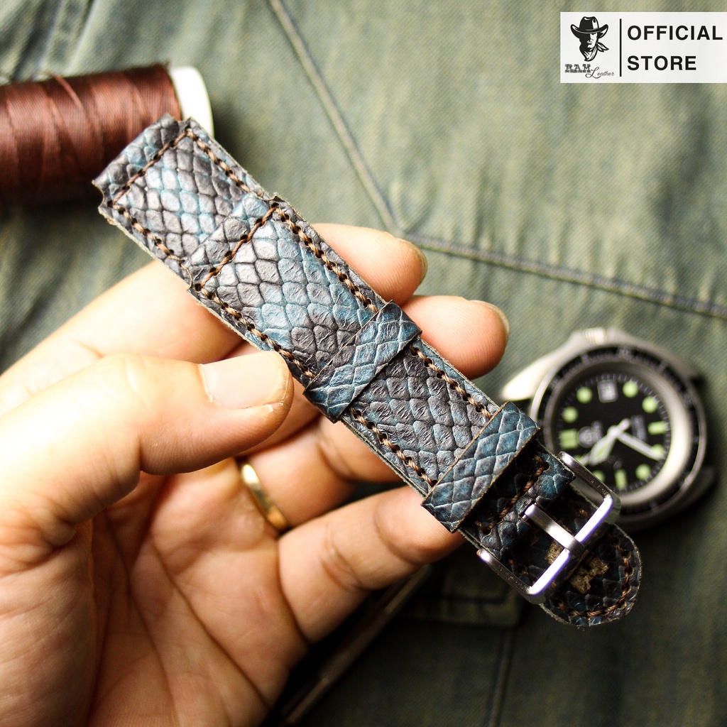 Dây Đồng Hồ Da Bò Thật Bền Đẹp Handmade Xanh Navy - Ram 1998 Tặng Khóa, Chốt, Cây Thay Dây
