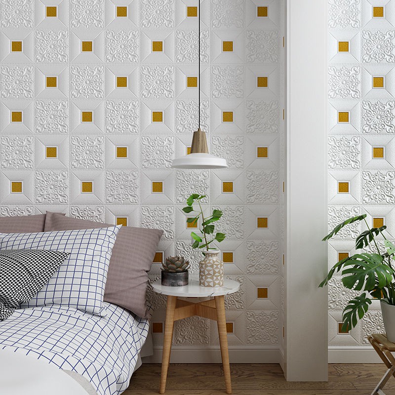 Xốp dán tường trần nhà tự dính giấy dán tường cách âm phòng ngủ ấm áp chống thấm và chống ẩm giấy dán tường nền dán keo