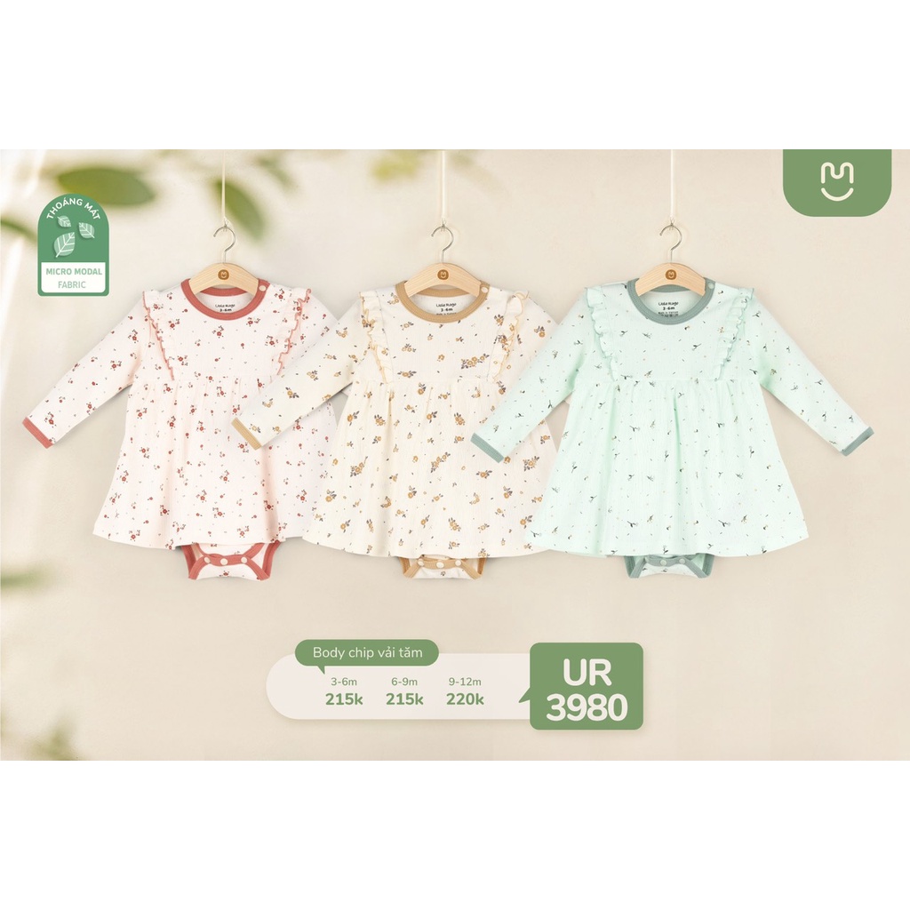 Bộ bodychip liền thân dạng váy bé gái Ualarogo 3-12 tháng vải Cotton thu đông giữ ấm gọn gàng
