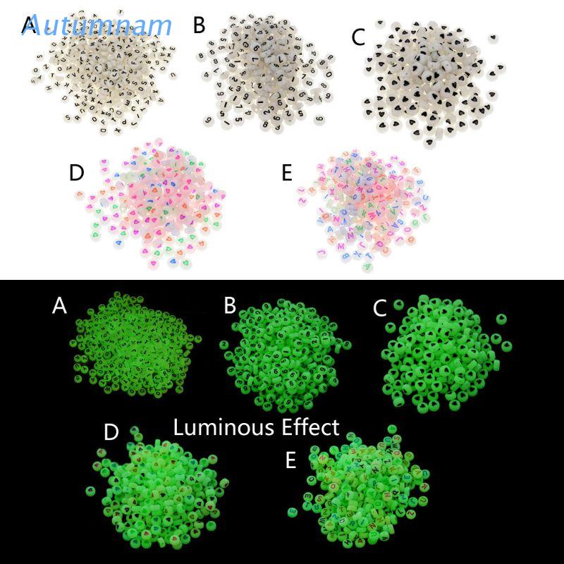 Bộ 100 hạt nhựa acrylic 7mm khắc chữ cái phát sáng trong tối dùng làm trang sức DIY