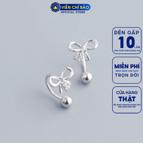 Bông tai bạc nữ hình nơ quả cầu chất liệu bạc 925 thời trang phụ kiện trang sức Viễn Chí Bảo B400469x