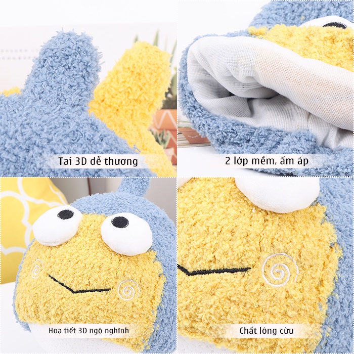Mũ nón lông cừu dày dặn, ấm thiết kế 3D chú ếch dễ thương, mềm êm cho bé từ 0-1 tuổi phong cách Hàn Quốc HOT