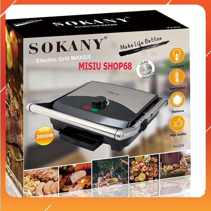 Máy nướng ép bánh mì,máy kẹp bánh mì Sokany công suất 2000W