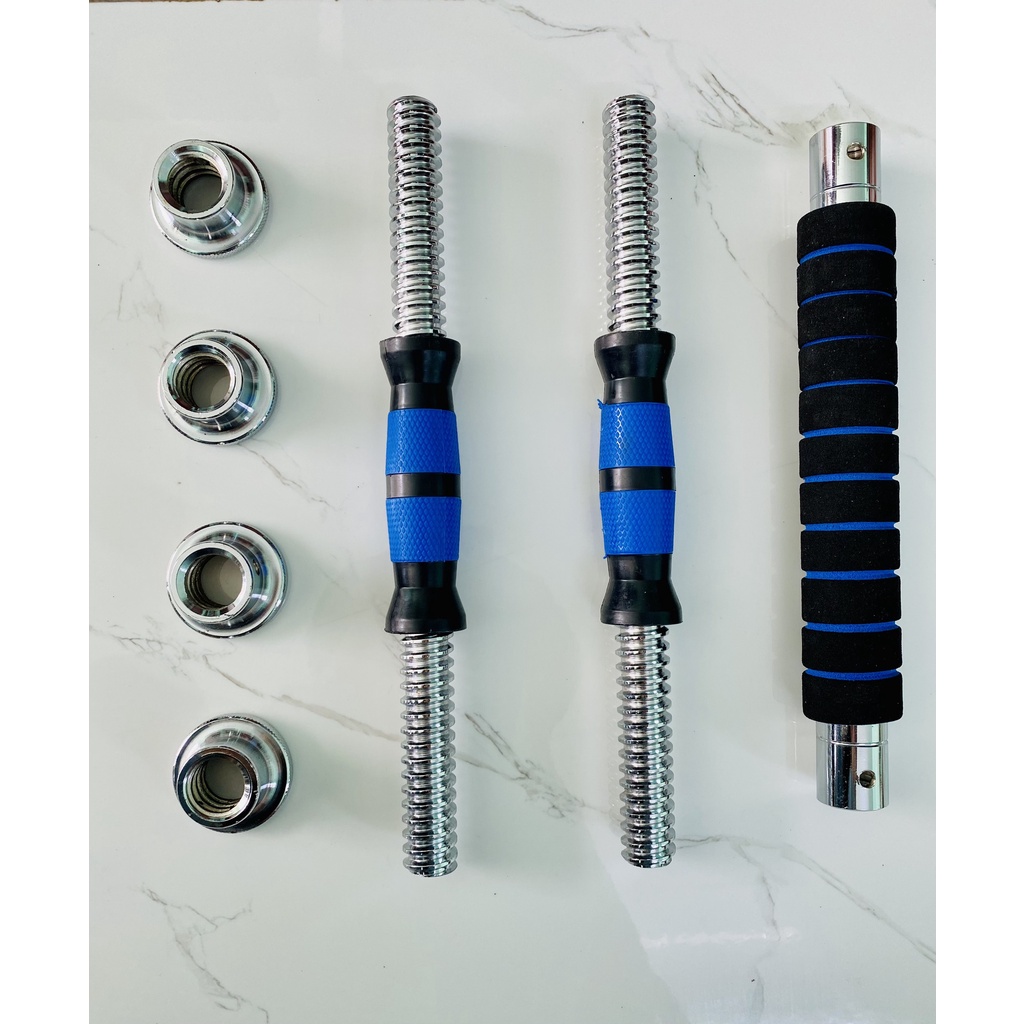 Tách Lẻ Bộ Đòn Tạ 2 in 1 Có Tay Cầm Bọc Cao Su Xanh Dương Cao Cấp Nhập Khẩu