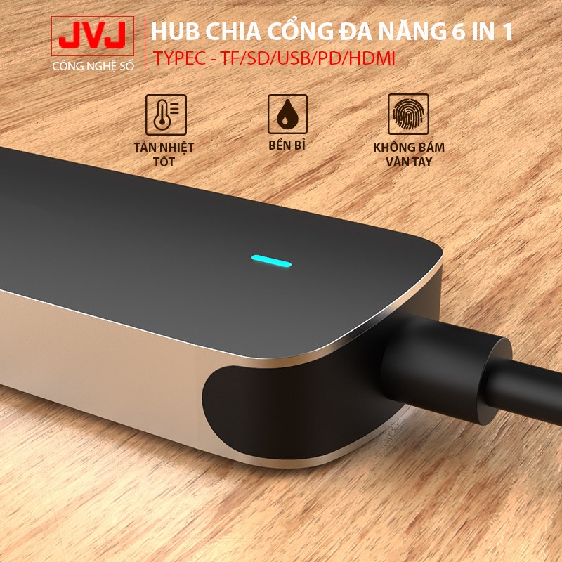 Hub type C USB C6 JVJ 6 trong 1 đa năng cổng chuyển đổi chia cổng USB 3.0 tốc độ 500Mb/s SD,TF,4K,HDMI cho Laptop