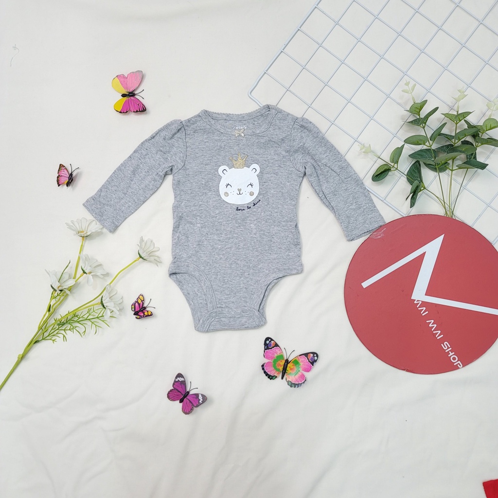 (9-12M chọn màu- gái) Body chip TAY DÀI xuất dư cổ tròn, cổ đáp vai cho bé gái- Bộ liền thân, BODYSUIT cho bé