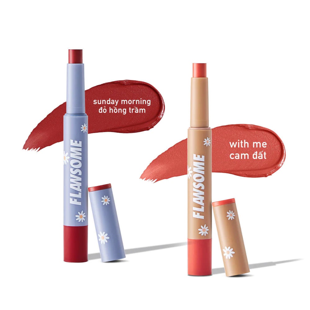 Set Son Flawsome Creamy Lip Stain Bloom With Love 2g x 2 Cam Đất - Đỏ Hồng Trầm