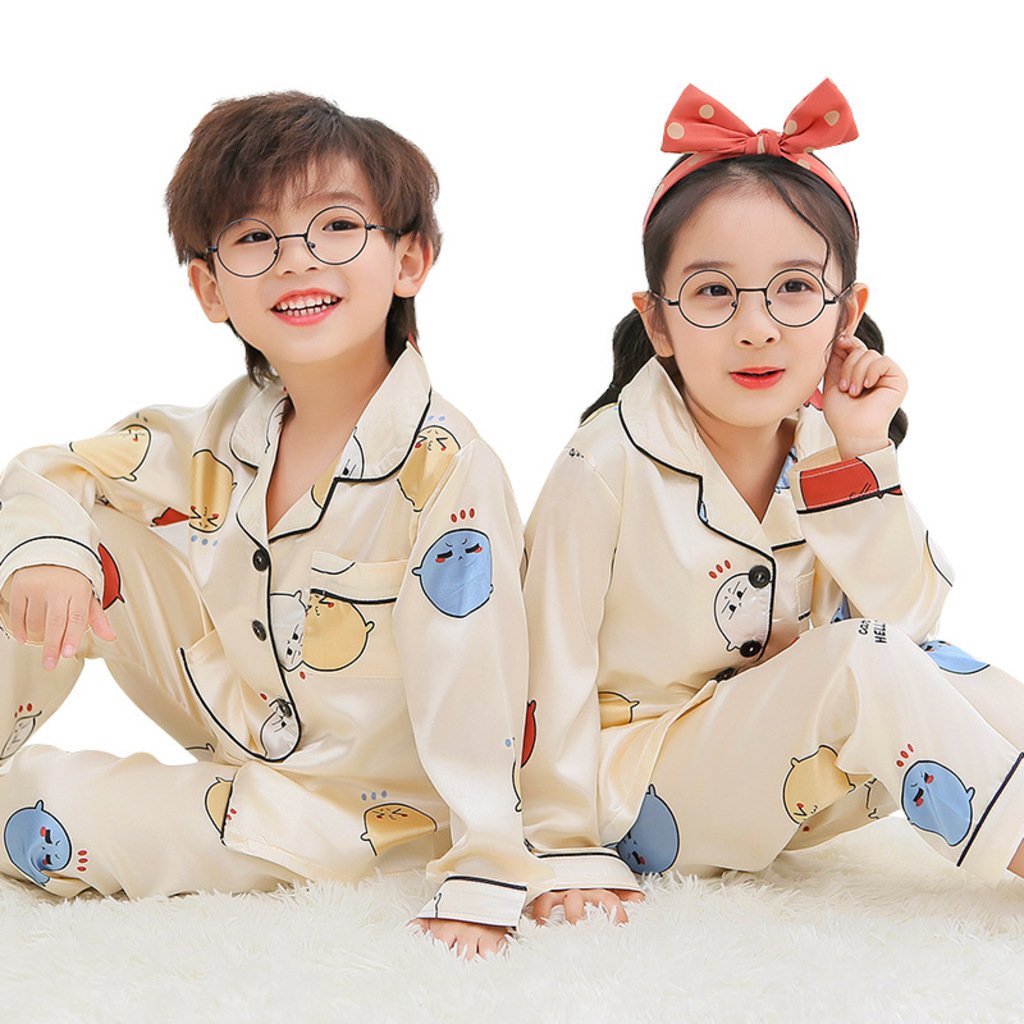 Bộ Pijama Cho Bé In Hoạt Hình Chất Lụa Cao Cấp, Đồ Ngủ Lụa Cho Bé - MINKY SOON