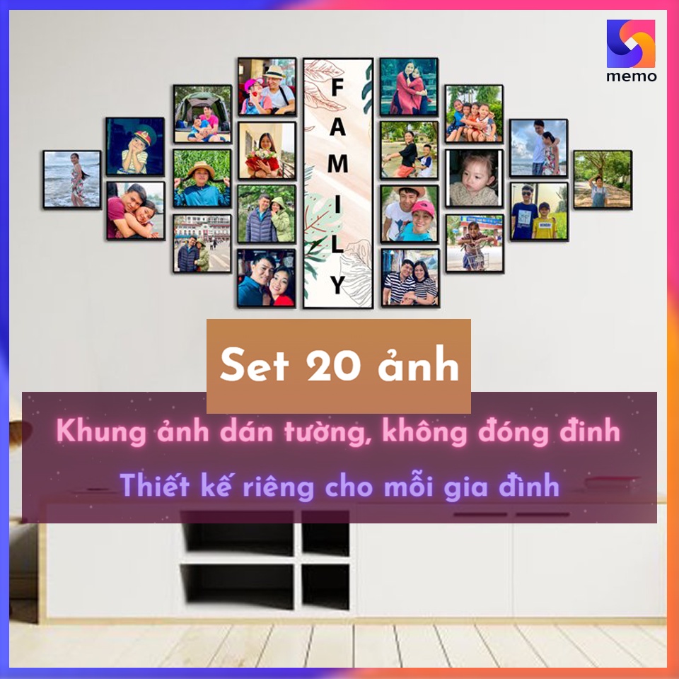 Set 20 khung ảnh dán tường + 1 khung Decor Family | In ảnh theo yêu cầu