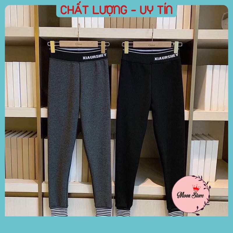 Quần legging nữ lót lông cạp chữ bo gấu thể thao, siêu ấm - Hàng QC Loại 1