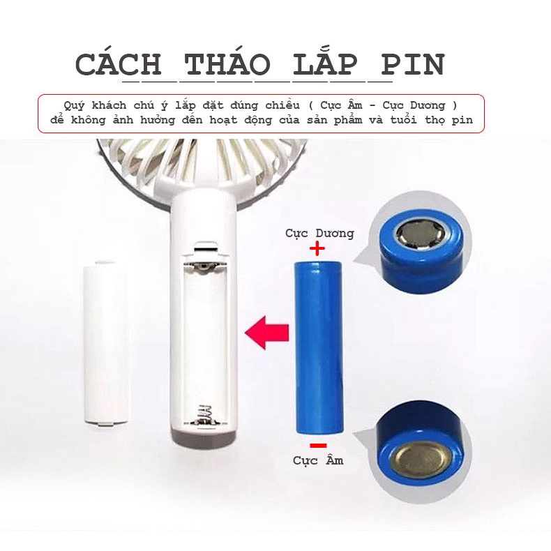 Quạt Mini Cầm Tay 3 Cánh 3 Tốc Độ Gió Có Đế Để Bàn Kèm Pin Sạc