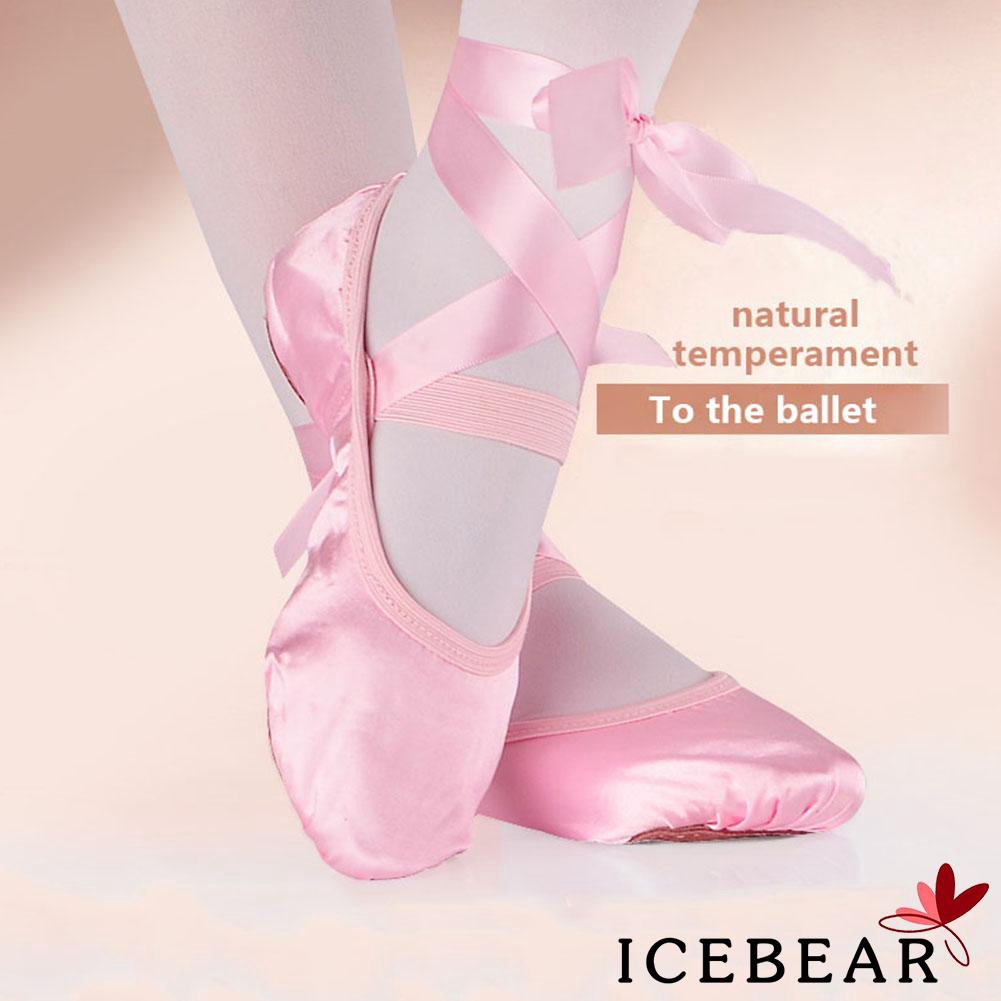 Giày múa ballet phối dây ruy băng cho bé gái