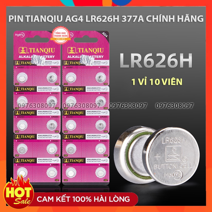 (Vỉ 10 Viên) Pin TIANQIU AG4 LR626H 377A Chính Hãng Thích Hợp Cho Pin Đồng Hồ Điện Tử Điều Khiển Từ Xa