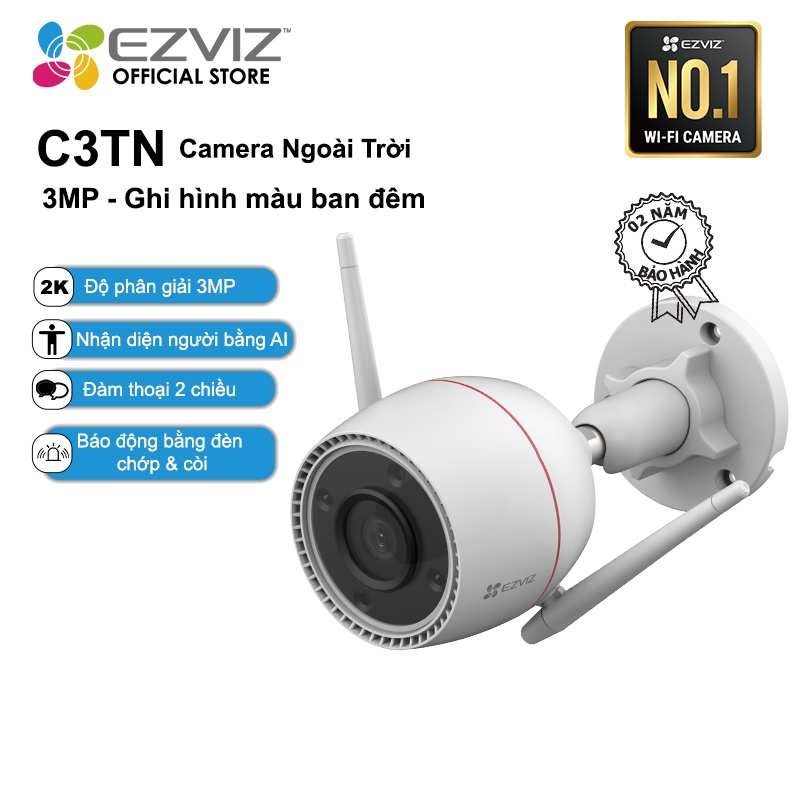 Camera WI-FI EZVIZ C3TN 3MP, Ngoài Trời, Đàm Thoại 2 Chiều, Có Màu Ban Đêm, Tích Hợp AI, Còi &amp; Đèn - Hàng Chính Hãng