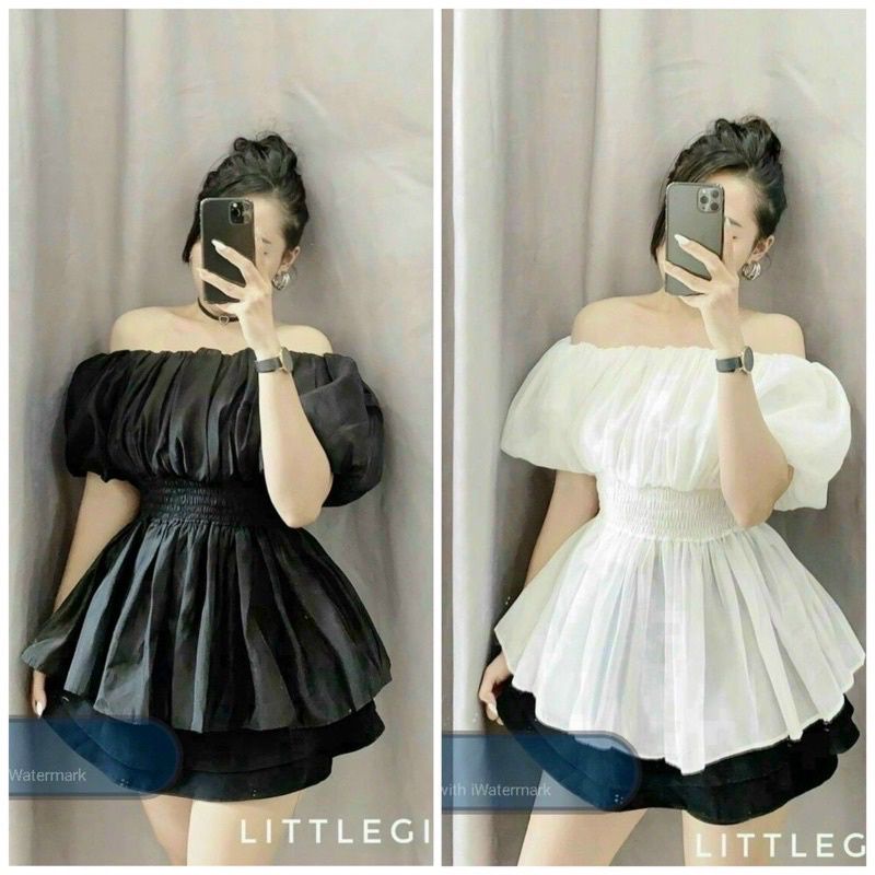 áo trễ vai tay phồng chít èo xoè xinh ,kiểu fom dấu quần b18