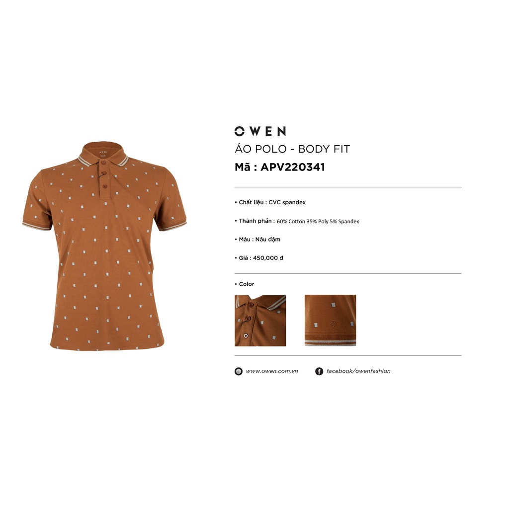 Áo Thun Polo Nam Ngắn Tay Có Cổ Bẻ OWEN APV220341 Phông Màu Nâu Đậm Chấm Bi Trắng Vải Cotton Cao Cấp Dáng Body Fit
