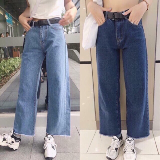 Quần culottes jeans baggy ống rộng ảnh thật