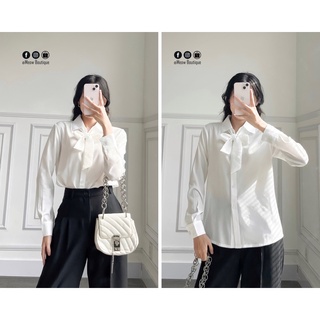Sơ mi trơn tay dài thắt nơ 3 màu trending, chất Lụa mềm rũ mát, dây nơ có thể tháo rời mặc được nhiều kiểu Meow Boutique