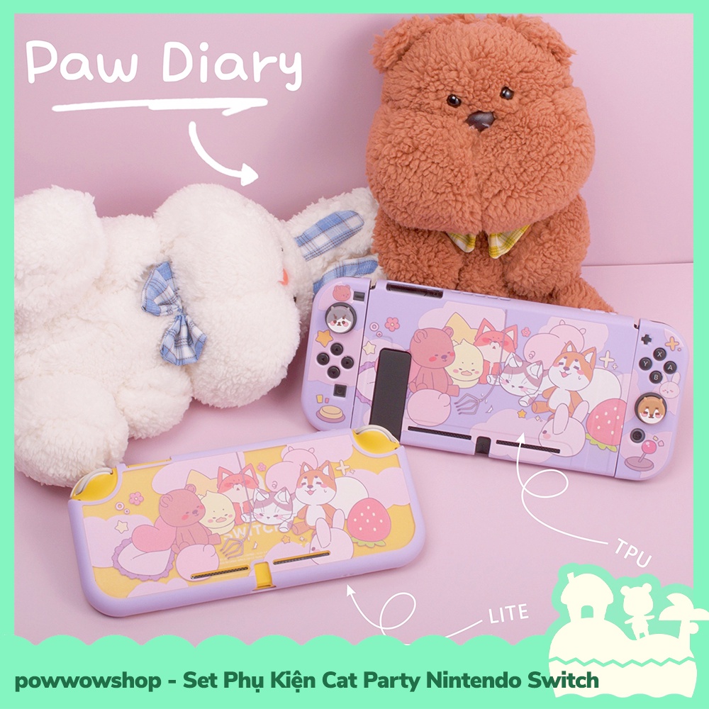 [Sẵn VN - Hỏa Tốc] Set Phụ Kiện Case Ốp, Cường Lực Cho Máy Game Cầm Tay Nintendo Switch Phong Cách Cat Party