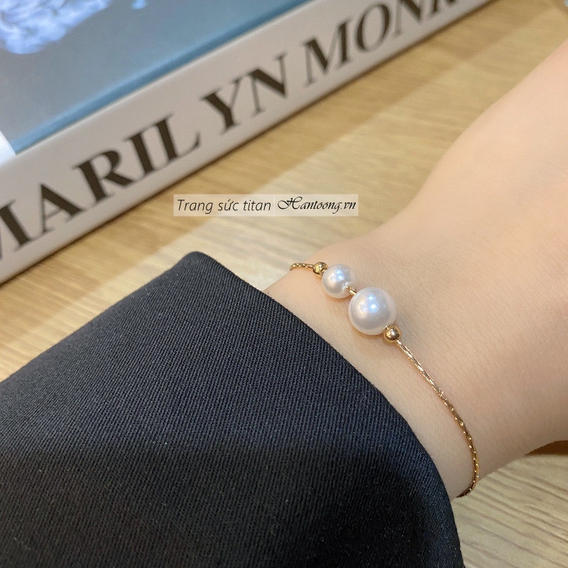 Lắc tay nữ titan không gỉ mặt ngọc trai nhân tạo phong cách thời trang ins hàn quốc