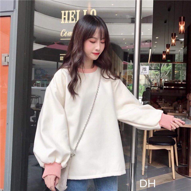 Áo nỉ trơn bo tay bo cổ lé