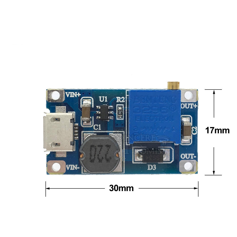 Module tăng áp MT3608 DC-DC 2A với ICRO USB 2V-24V - 5V 9V 12V 28V