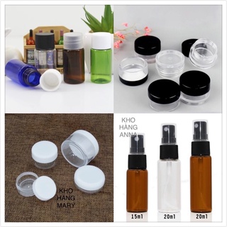 Lọ hủ chai nhựa chiết mẫu thử spa - chai pet nhỏ nắp đen/ trong suốt 10ml/ 15g/ 20ml/ 30ml đựng mỹ phẩm