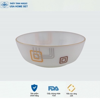 Tô khum / Tô sâu viền vàng 22K họa tiết hoa vuông Thủy Tinh Ngọc USA Homeset cao cáp nhập khẩu chính hãng