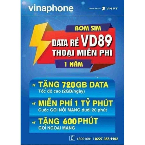 (Free 12 tháng)Sim Vd89 2GB/ngày, gọi miễn phí 1 năm không cần nạp tiền