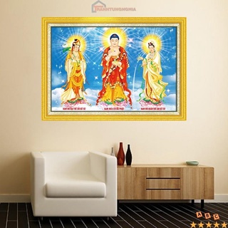Tranh đính đá Y8281 DD9318 (90cm x 68cm), thêu chữ thập tam thế phật DV6533 LV3269 (1m x 74cm)
