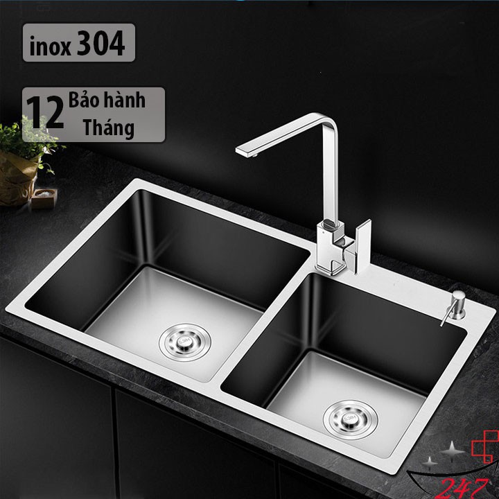 ♥️Free ship ♥️ Chậu rửa chén đúc liền khối ⚡ Hàng Cao Cấp⚡- Bồn rửa chén 2 hố 100% inox 304 không rỉ