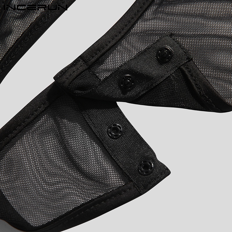 Bộ áo liền quần INCERUN tay dài xuyên thấu gợi cảm cho nam